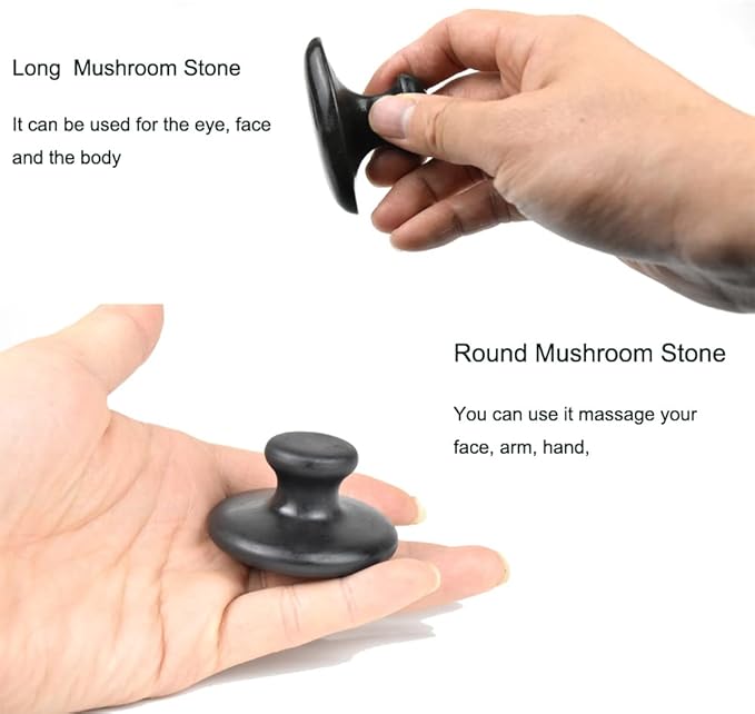 2 Pcs Long Mushroom Shaped Massage Stones Natural Bian Stone Hot Rock for Spa Massage Black
