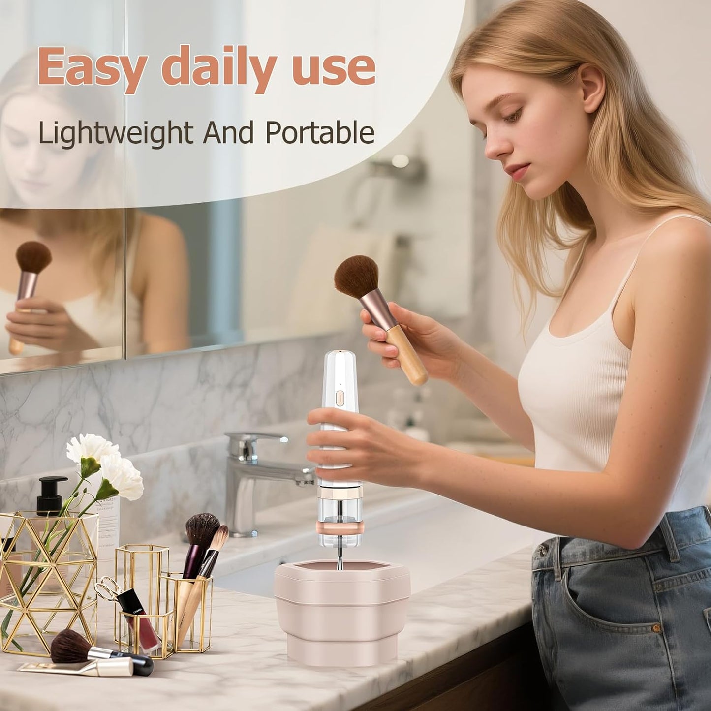 Makeup Brush Cleaner and Dryer Machine with Makeup Brush Holder, Fast Clean & Instant Dry, Portable Make up Brushes Cleaner Tool for All Size Foundation, Concealer & Powder Makeup Brushes Set