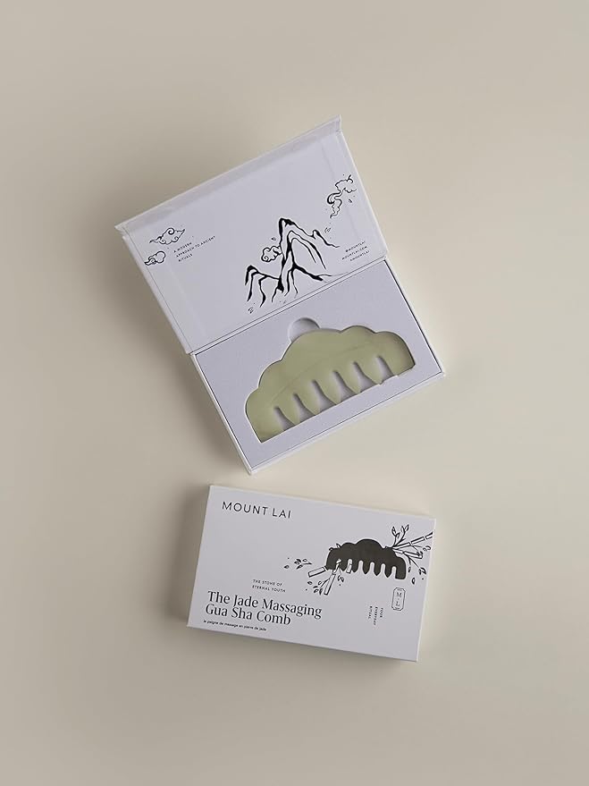 Mount Lai Hand-Carved Natural Jade Gua Sha Scalp Comb – Scalp Massager & Scraping Guasha Tool for Relaxation, Blood Circulation & Cooling