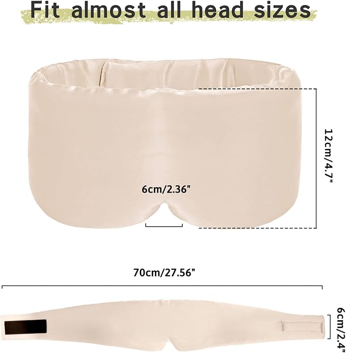 100% Handmade Bamboo Sleeping Eye Mask for Women for Men,Night Masks,Organic Sleep Mask,Blockout Eye Mask for Sleeping,Large Size Adjustable (1 PC, Apricot)