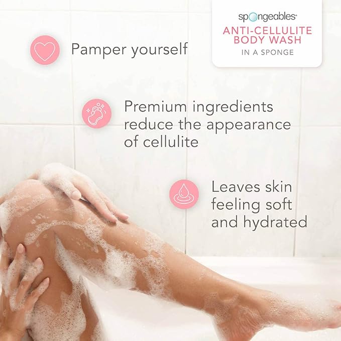 Spongeables Anti Cellulite Body Wash in a 20+ Wash Sponge, English Rose, 3 Count