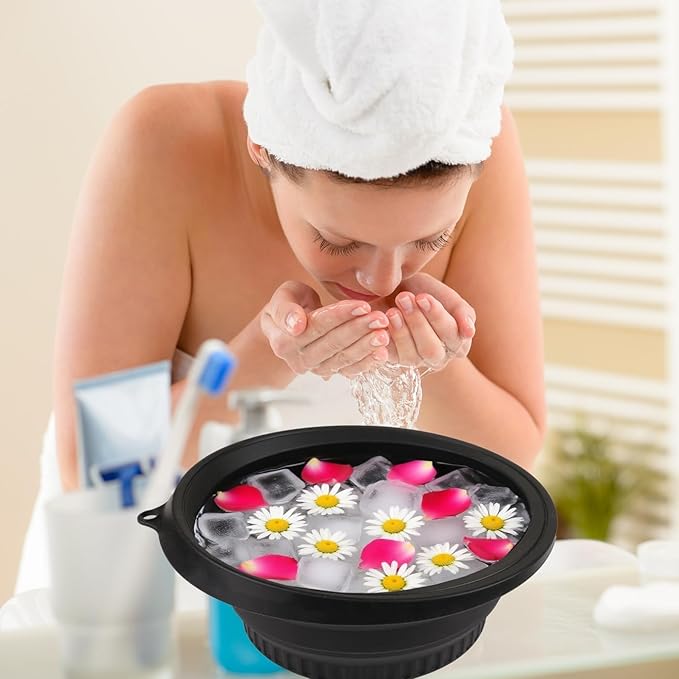 Face Bowl for Ice with Built-In Ice Tray, Silicone Facial Ice Bath Bowl for Shrinking Pores, Ice Face Bowl for Boosting Circulation for Men & Women, Skin Tightening, Easy Storage and Carrying