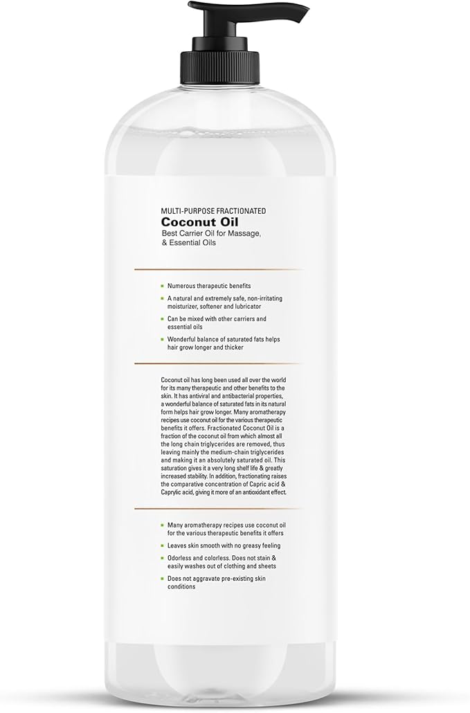Majestic Pure Fractionated Coconut Oil - Relaxing Massage Oil, Liquid Carrier Oil for Diluting Essential Oils - Skin, Lip, Body & Hair Oil Moisturizer & Softener - 16 fl oz