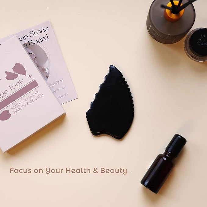 Gua Sha Facial Tools, Natural Bian Stone Gua Sha Jade Massage Tool, Body Gua Sha Stone with Comb, Large GuaSha Set for Traditional Acupuncture Therapy(Pear-Shaped)