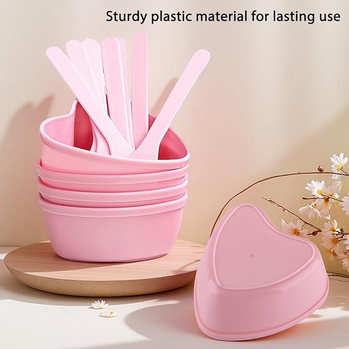 15 Sets Plastic Heart Shaped Facial Mask Mixing Bowl, Pink Facemask Bowl DIY Skin Care Mixing Tool Kit with Spatulas for Mud Masks, Home Salon, and Beauty Salon Use, Face Mask Applicator Tool(15 Pcs)