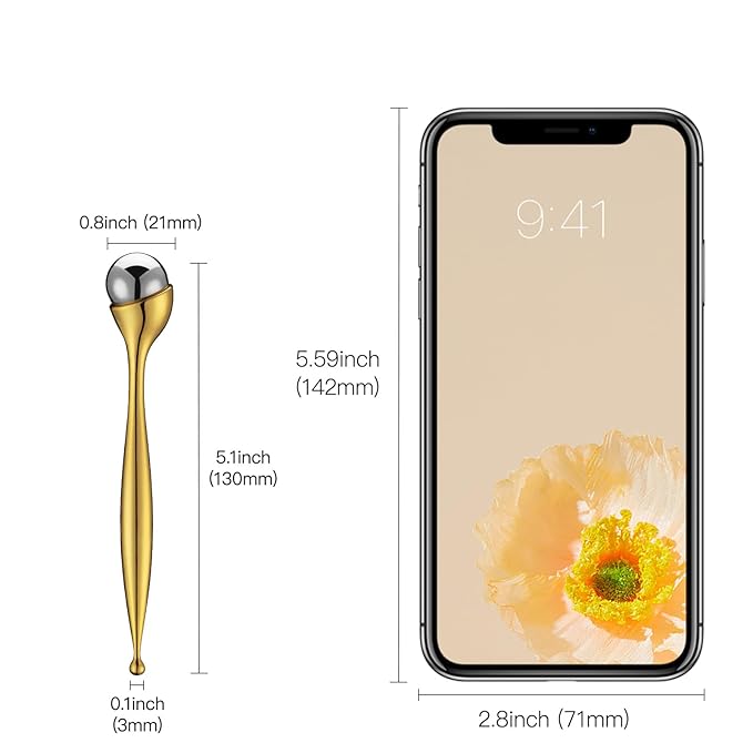 LISAPACK Metal Eye Cream Roller Wand, Face Massage, Facial Massager for Applicator, Reduce Puffiness (Gold)