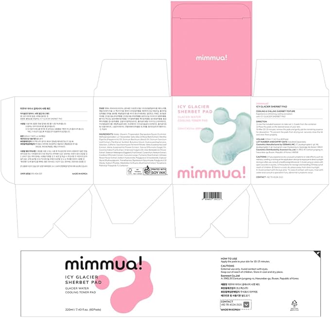 Ice Sorbet Toner Pads | Skin Prep Wipes for Puffiness, Under Eye Bags & Instant Face Lift | Gel Pads for Sunburn Relief & After Sun with 30% Glacier Water & Caffeine | 7.43 Fl Oz / 60 Count