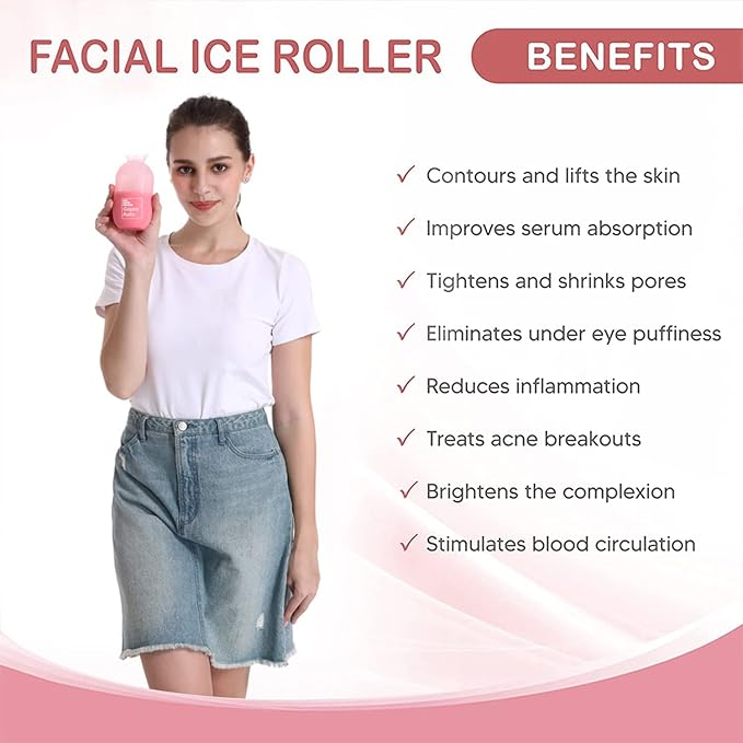 Cube Ice Roller for Face, Ice Facial Roller for Eyes Neck Naturally Tone and Tighten Skin, De-puff Eye Bags, Add a Healthy Glow Cryotherapy Enhance Skin Elasticity (Light Pink)