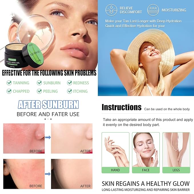 2pcs Shine Brown Tanning Gel & Aloe Vera Gel Set, Tanning Accelerator Cream for Outdoor Sun and Sunbeds, Dark Tanning Gel & After Sun Care Set for Achieve Natural Healthy Tan Skin