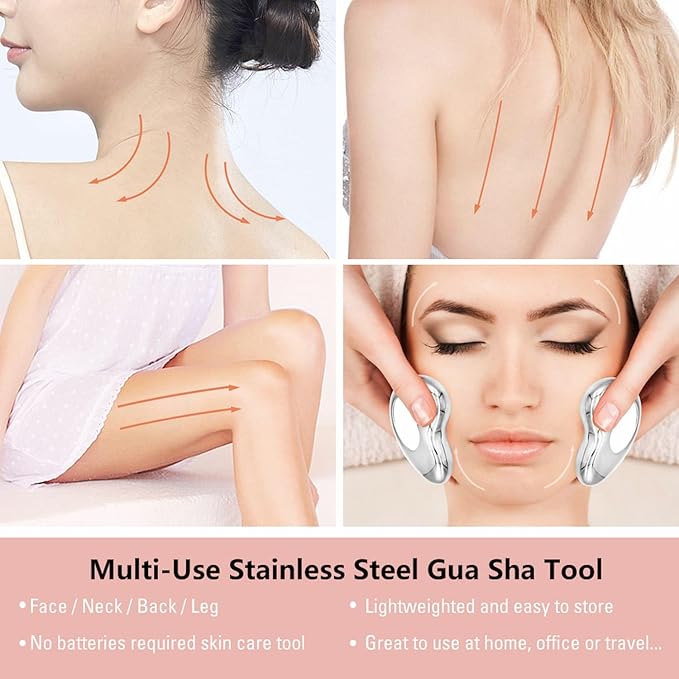 New Upgrade Stainless Steel Gua Sha with Cryotherapy, Metal Ice Gua Sha Facial Massager Tools for Face, Neck, Shoulder and Body