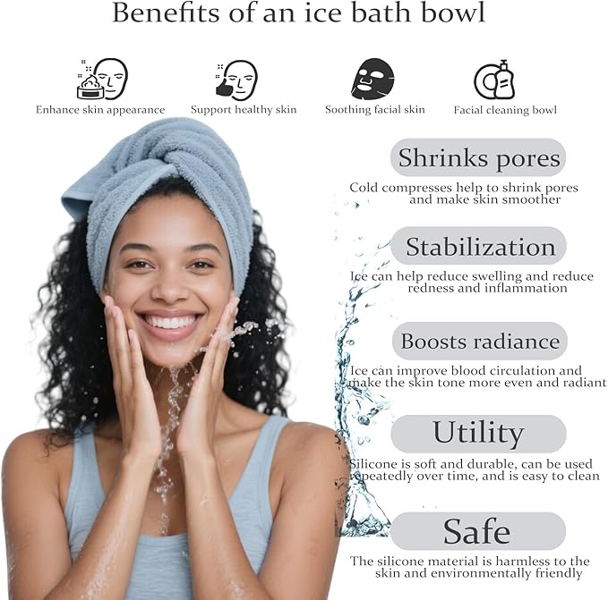 Face Bowl for Ice with Built-in Tray – Collapsible Silicone Face Bath Bowl for Cooling Skin – Portable Design for Home & Travel (Dark)