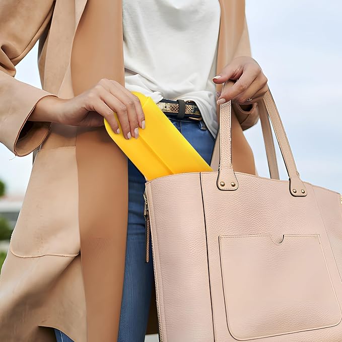 Silicone Makeup Brush Holder Travel Cosmetic Bag:Soft Portable Cosmetic Face Brushes Holder with Upgrade Anti-Fall Out Magnetic Closure, Large Travel Makeup Brush Case - Yellow