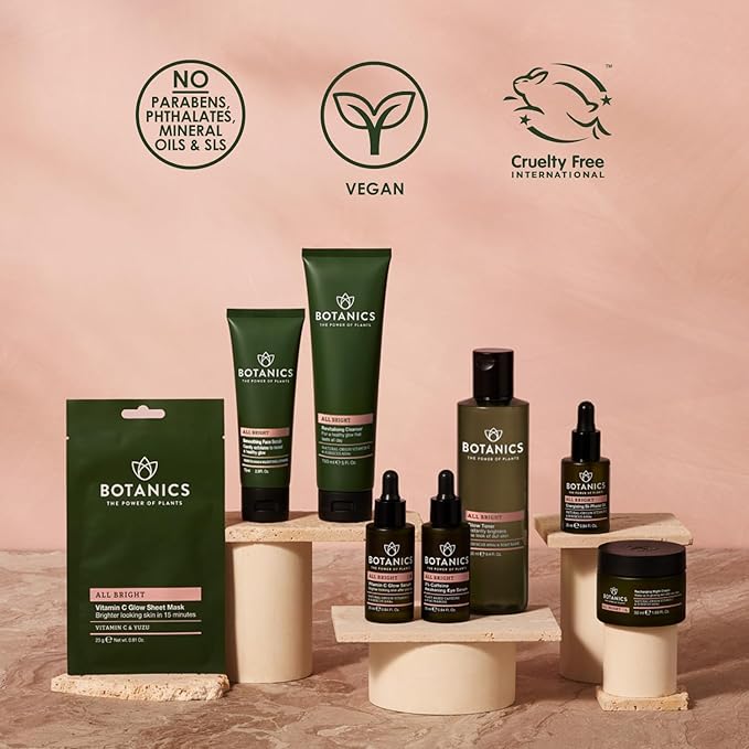 Botanics All Bright Facial Oil - Energizing Bi-Phase Face Oil for Gua Sha and Everyday Radiance - Lightweight & Non-Greasy Glow Serum - Brighten Dull and Uneven Skin (0.84 Fl Oz)