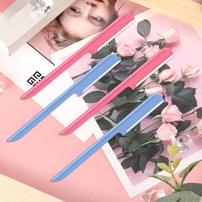 10 Pieces Eyebrow Razor for Women Facial Shaver Razor Brow Shaper Eyebrow Trimmer Dermaplaner Shaping Tool with Cover (Pink, Blue)