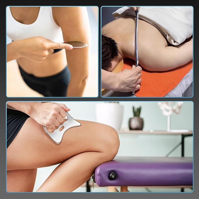 3-in-1 Stainless Steel Gua Sha Muscle Scraper Tool Set,Metal Scraping Tools,Myofascial Scraping Tool for Physical Therapy,Facial/Body Tools&Derma Edge Massage Tool