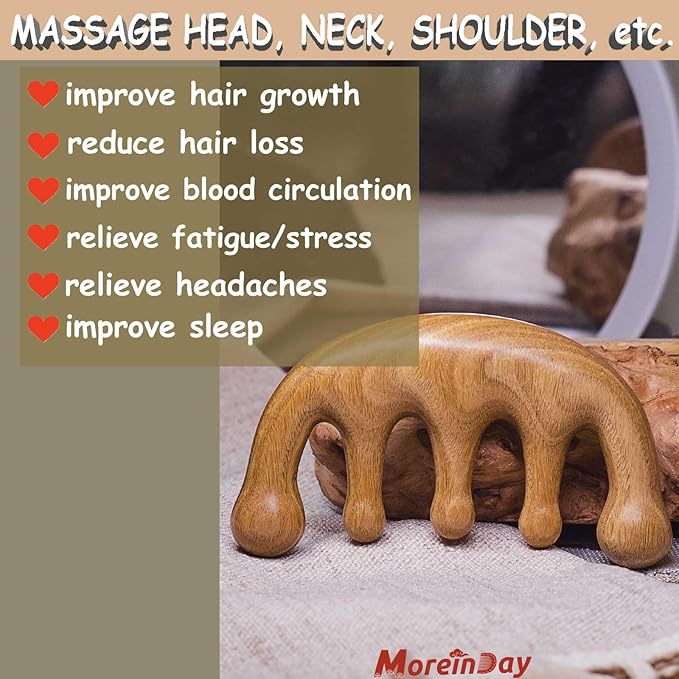 Wooden Massage Comb, Wooden Scalp Massager, Scalp Gua Sha for Stress Relax, Loc Comb for Sisterlocks - Green Sandalwood