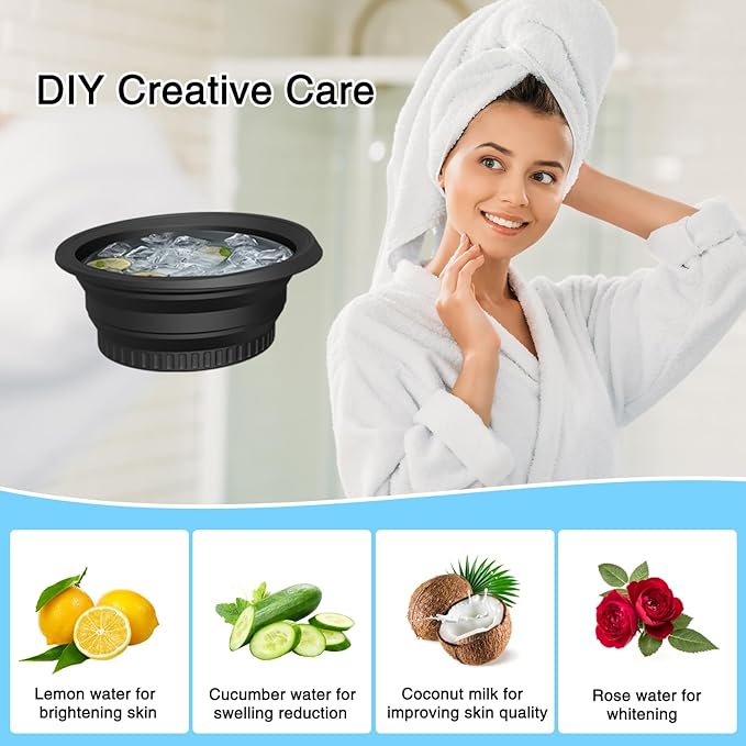 Face Bowl for Ice with Built-In Ice Tray, Silicone Facial Ice Bath Bowl, Portable Foldable Facial Plunge Bowl, Collapsible Silicone Bowl for Face Ice Bath Home & Travel (Black)