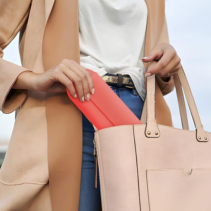 Silicone Makeup Brush Holder Travel Cosmetic Bag:Soft Portable Cosmetic Face Brushes Holder with Upgrade Anti-Fall Out Magnetic Closure, Large Travel Makeup Brush Case - Guava