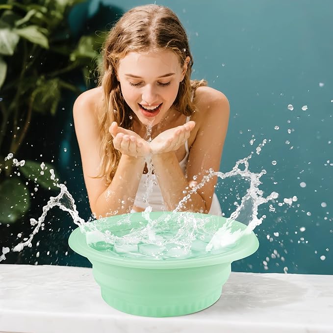 Large Bowl for Face Ice Bath, Foldable Facial Ice Bath with Built-in Icetray, Silicone Ice Bath Bowl, Ice Face Bowl (Green)