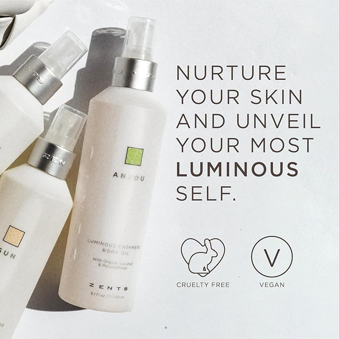 Zents Luminous Cashmere Body Oil (Fig Fragrance) | Moisturizing Body Oil with Vitamin E & Organic Coconut Oil | Softens & Smooths Skin | 8 fl oz