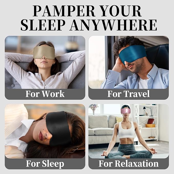 100% Mulberry Silk Sleep Mask, Large Eye Cover for Sleeping, Comfortable and Pressure-Free Sleeping Masks for Women Men, Completely Blackout (Light Plum)