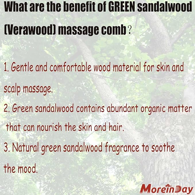 Massage Comb - Wooden Scalp Massager and Gua Sha for Hair Growth, Green Sandalwood Loc Comb for Women and Men