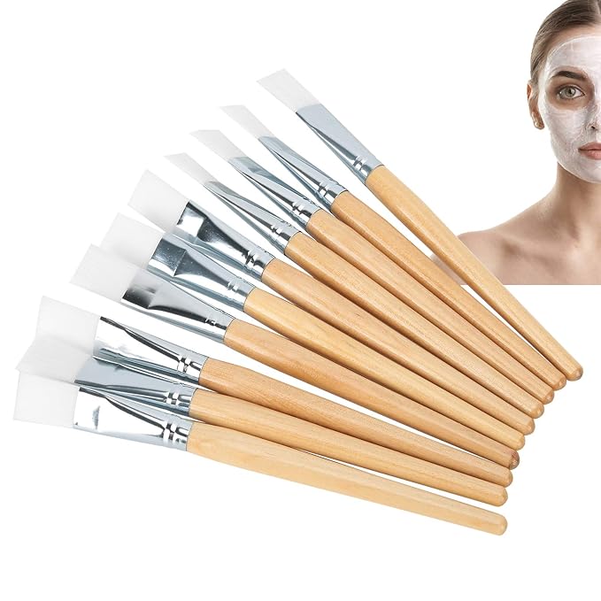10-Piece Facial Mask Brushes Soft Hair Mud Applicator DIY Skin Care Tool with Wooden Handle