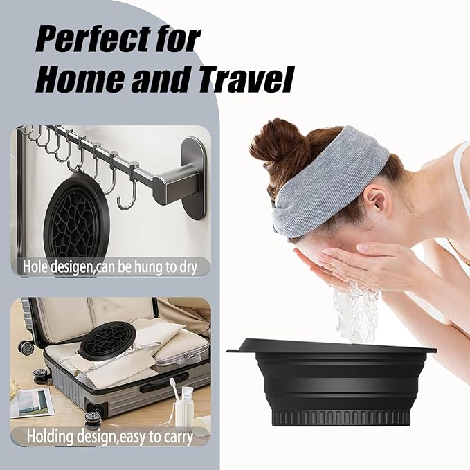 Face Ice Bath Bowl Mold With Built-In Icetray, Portable Foldable Silicone Dipping Water Facial Cold Immersion Therapy Plunge Ice Bowl For Face Ice Bath Holder For Home And Travel (Black)