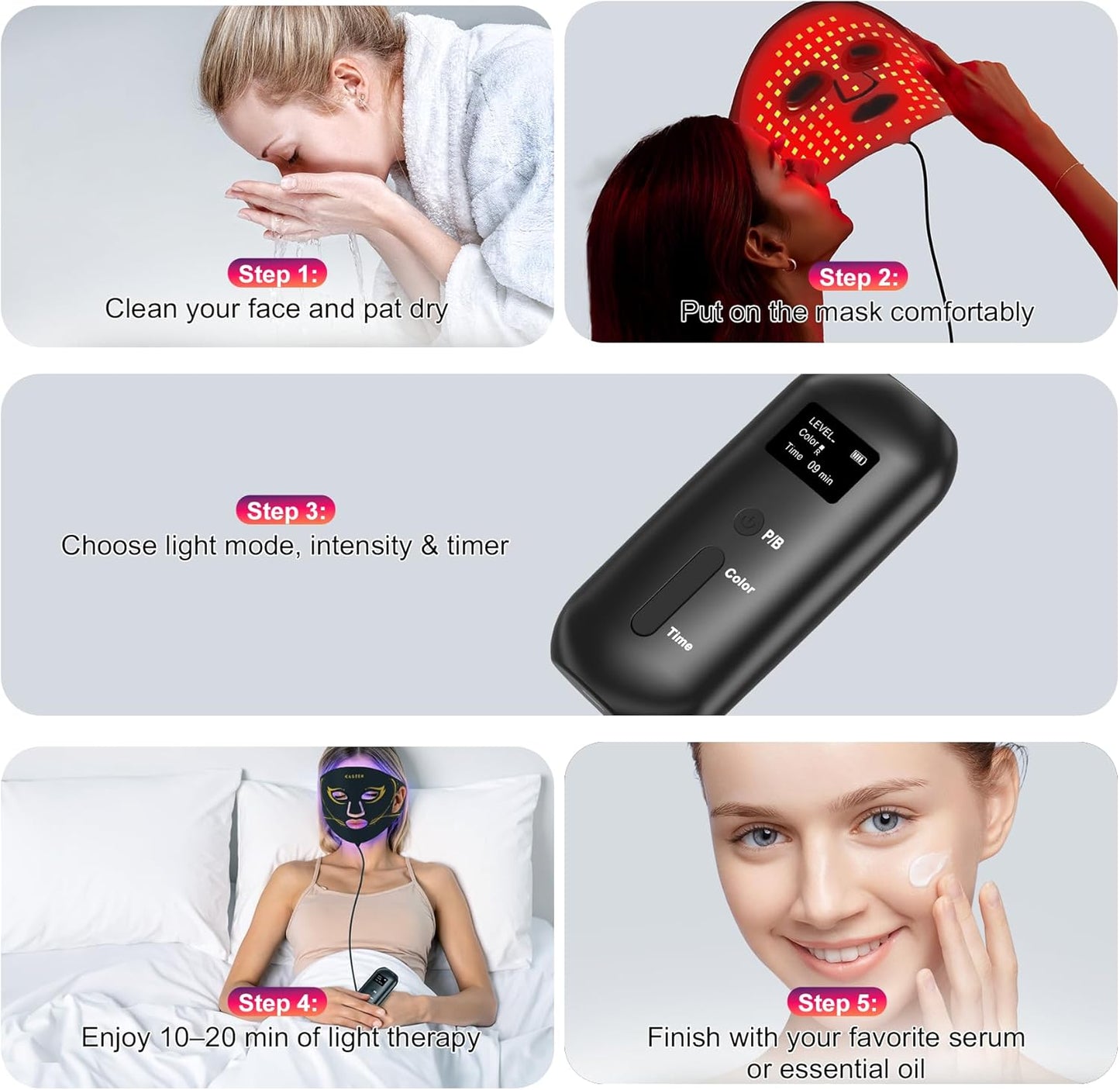 Red Light Therapy Face Mask – 7 Modes with Infrared, 432 LEDs, 5 Intensity Levels, Timer Control, Comfortable Silicone Light Mask for Home Skincare Routine