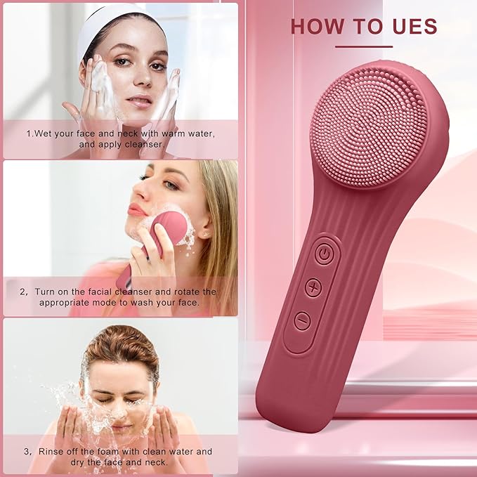 Silicone Face Scrubber Exfoliator, Silicone Face Wash Brush for Men & Women, Ipx7 Waterproof Rechargeable Facial Cleaner for Deep Cleansing, Exfoliating, Massage Face Scrubber