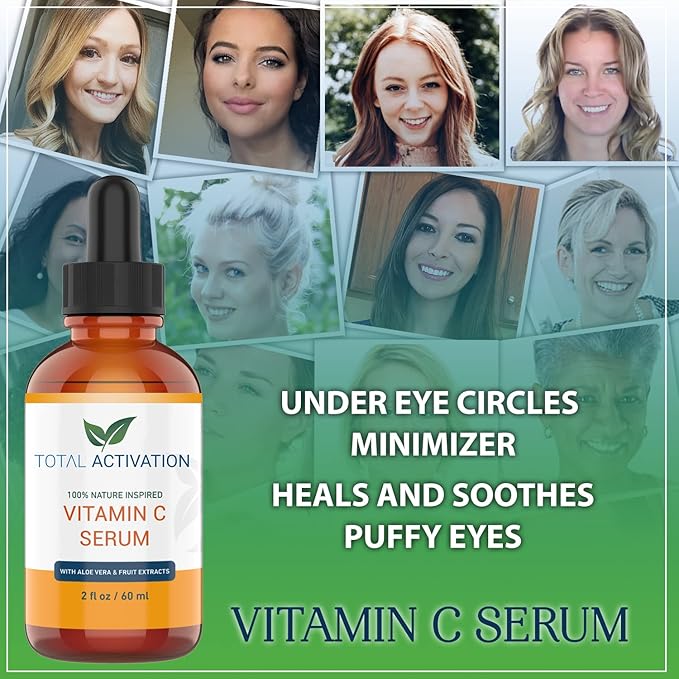 Vitamin C Serum with Aloe Vera & Vitamin E, Anti-Oxidant, Anti Wrinkle, Anti Aging, Skin Nourishment Day and Night Boost Collagen Production Fine Lines Soothing Hydration 2oz