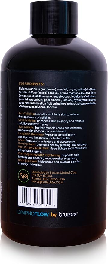 Lymphatic Drainage Massage Oil with Arnica, Collagen and Stem Cells, Post Surgery Recovery &, Liposuction, 360 Lipo, BBL, Tummy Tuck, Fibrosis Treatment, 8.5 Oz