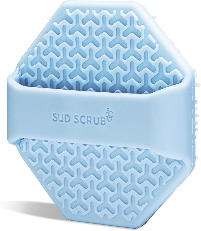 Sud Scrub® Antimicrobial Silicone Face Scrubber, 1 Pack, Gentle Face Exfoliator for Sensitive Skin, Eco Friendly Facial Cleansing Brush, Exfoliating Face Brush for Men and Women (Blue)