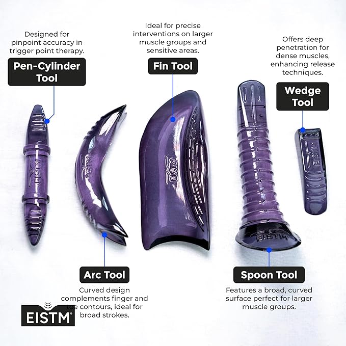 5-Piece Purple Haze Tool Set – Muscle Scraping & Massage Tools for Gua Sha, ASTYM, Graston, Myofascial Release – Physical Therapy Kit w/Black Carry Case (Purple Haze)