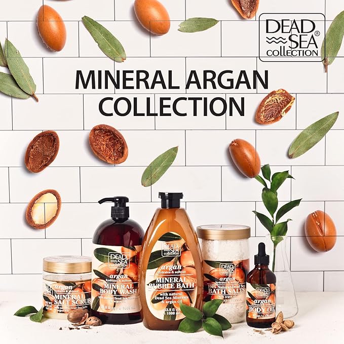 Dead Sea Collection Body Oil with Argan - Dry Skin Moisturizer and Hydrating Massage - Nourishing Bath Oil - Increase Skin Elasticity and Provide Anti-Aging Support for Face and Body (4 fl.oz)