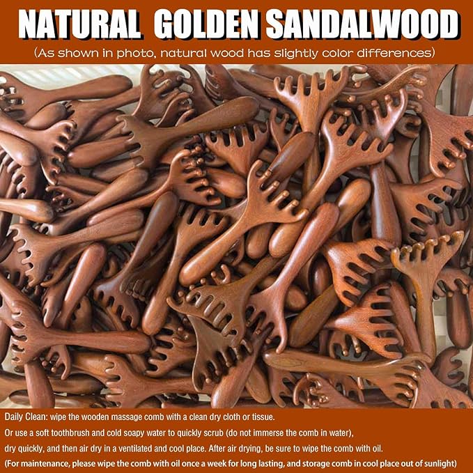 Wooden Massage Comb for Scalp, Neck, Feet, Leg, Foot Massager Tool, Scalp Gua sha Comb, Wooden Head Massager - 2 Pack