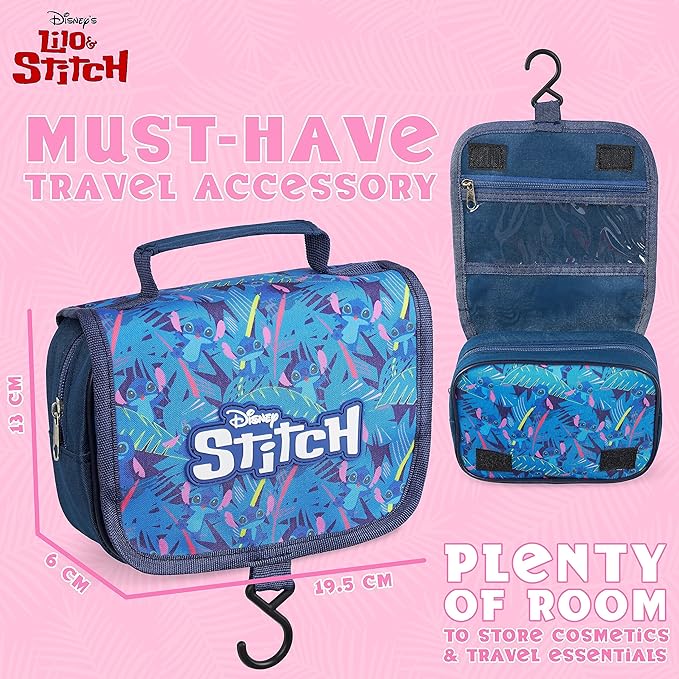 Disney Stitch Hanging Toiletry Bags for Women Teenagers Girls Minnie Mouse Cosmetic Bag Travel Accessories Stitch Gifts (Blue Stitch)