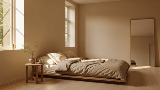 Organized wellness space with skincare products and calming environment for self-care rituals