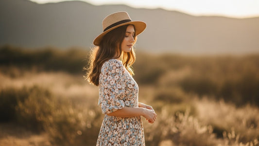 Serene woman practicing gentle self-care and mindfulness in calm natural setting