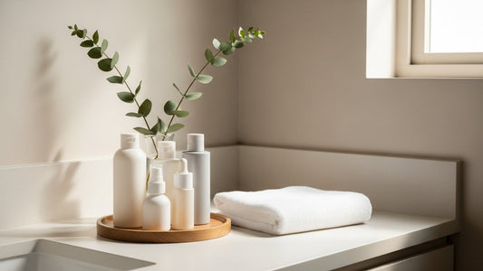 Woman building effective daily skincare routine with personalized wellness products for healthy glowing skin