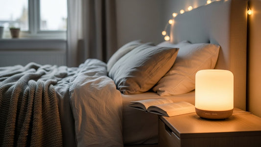 Calming evening skincare ritual with candles and wellness products for nighttime relaxation and better sleep