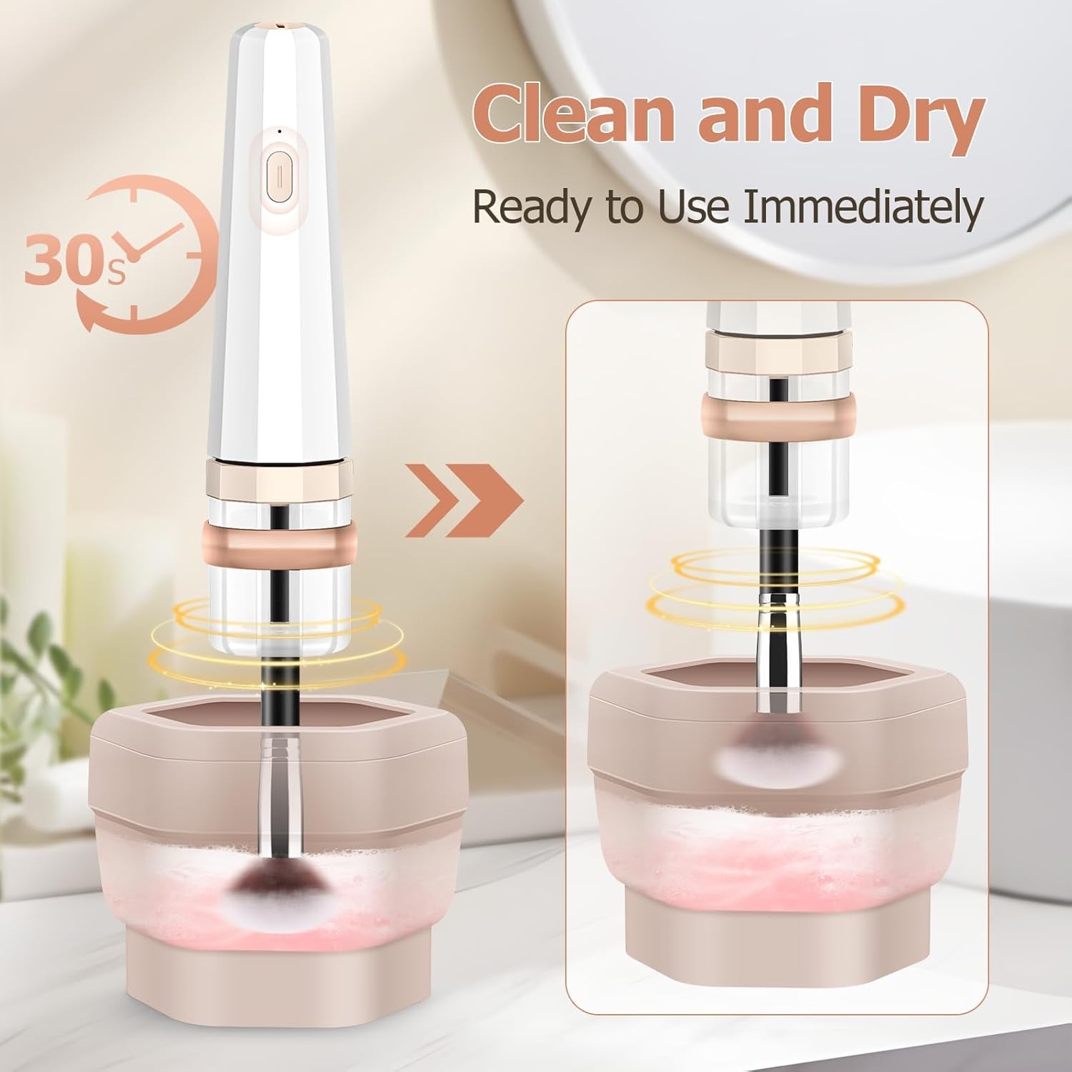 Makeup Brush Cleaner and Dryer Machine with Makeup Brush Holder, Fast Clean & Instant Dry, Portable Make up Brushes Cleaner Tool for All Size Foundation, Concealer & Powder Makeup Brushes Set