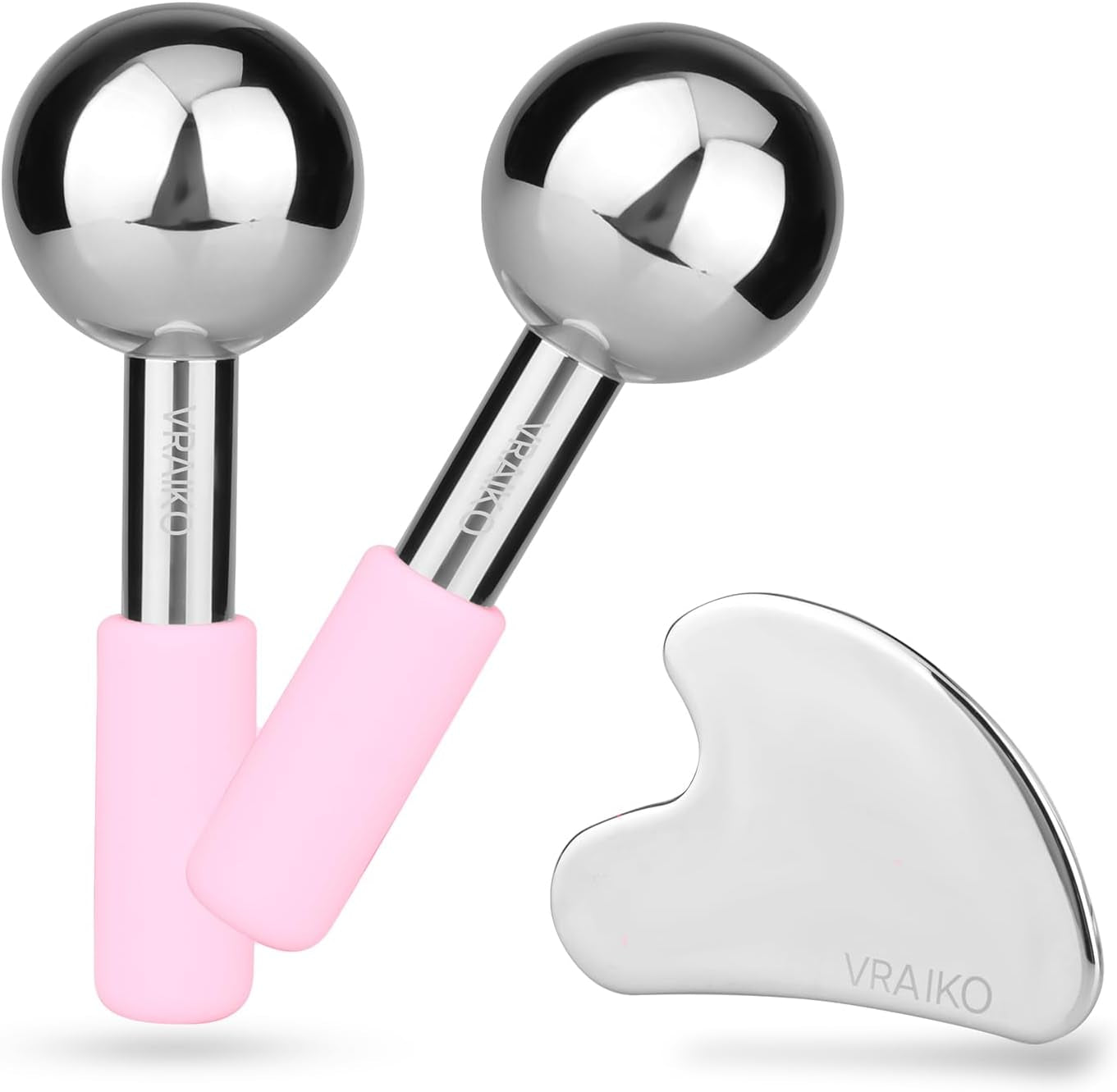 ICE Globes for Facials & Gua Sha Set, Gua Sha Facial Tools and Cryo Sticks with Unbreakable Steel, Face Massager Cooling Rollers for Dark Circles, Puffiness and Lymphatic Drainage (White)