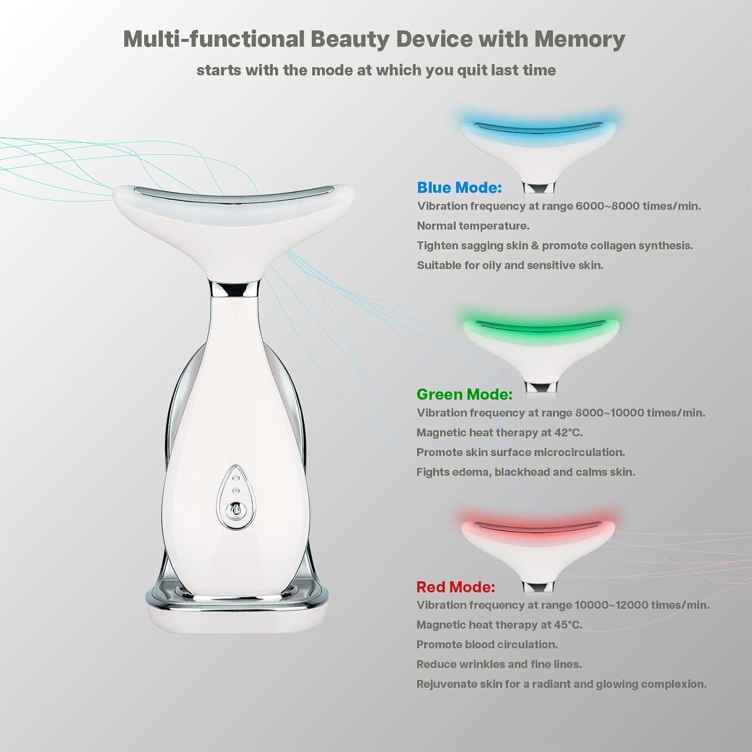 Lily Neck Face Massager, Face Sculpting Tool, Skin Rejuvenation Device with Thermal, Triple Action LED and Vibration, for Anti-Aging, Lifting and Tightening Sagging Skin (Pearl White)