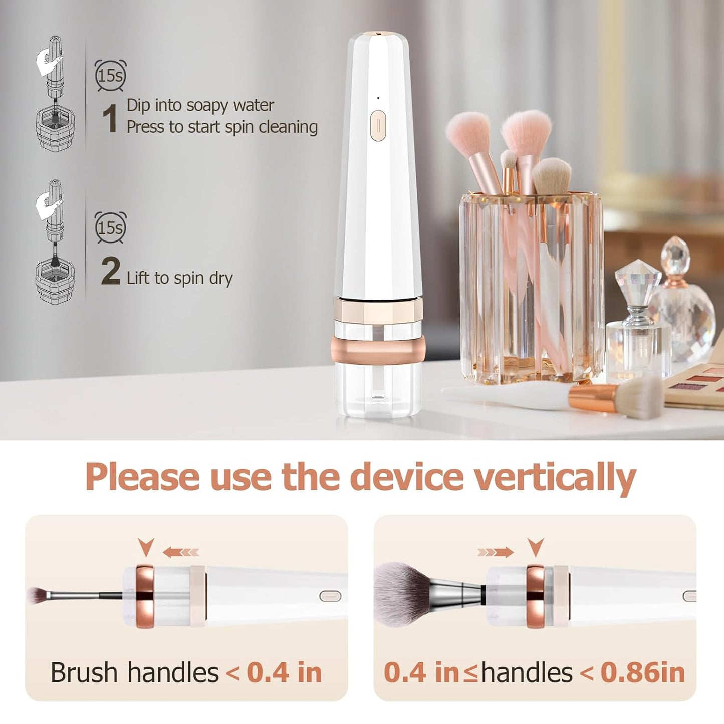 Makeup Brush Cleaner and Dryer Machine with Makeup Brush Holder, Fast Clean & Instant Dry, Portable Make up Brushes Cleaner Tool for All Size Foundation, Concealer & Powder Makeup Brushes Set
