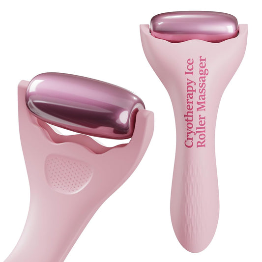 Ice Roller for Face Body, Hot Roller Ice Rollers, Facial Roller Skin Care Tool for De-Puffing Soothing Face for All Skin Types, Premium Silicone Handle, Gift for Women Girls, Pink, 1 PCS