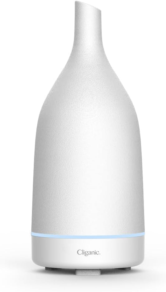 Cliganic Ceramic Aromatherapy Diffuser for Essential Oils (White) - 7 Color Lights, Cool Mist, Auto Shut Off for Home & Office
