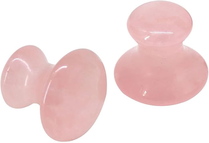 2 Pcs Rose Quartz Jade Mushroom Hot Massage Stones Set Warm Rocks Kit for Facial SPA Pink