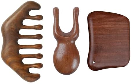 Wood Gua Sha Massage Tools Set,Scraping Scalp Massage Comb, Wooden Gua Sha Scraping Tools,3 Pieces.