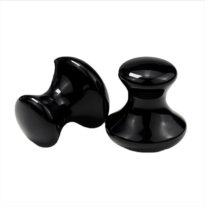 2 Pcs Mushroom Shaped Massage Stones Natural Bian Stone Hot Rock for Spa Massage (2-S, Black)